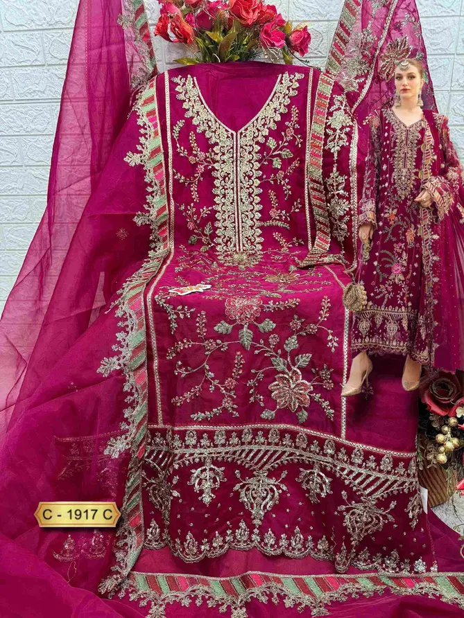 C 1917 Rosemeen By Fepic Organza Embroidery Pakistani Suits Wholesale Market